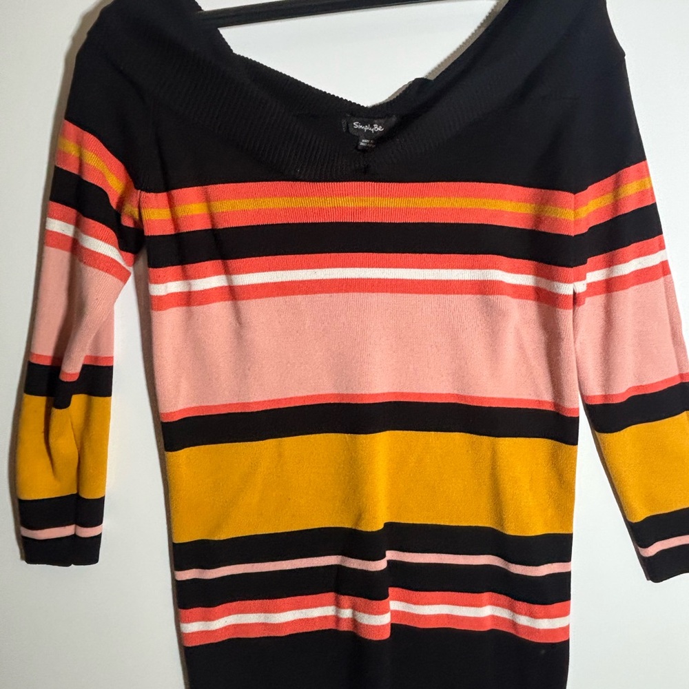 Simply Be Off-Shoulder Sweater in Black, Pink, and Yellow